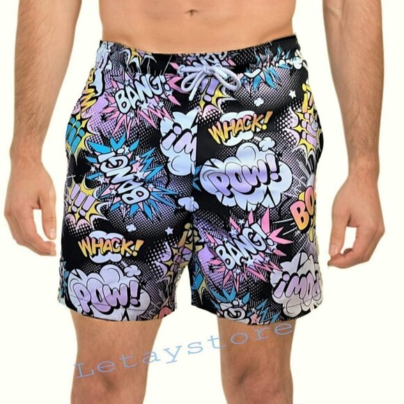 NWT OH SNAP! Exploded Comic Print Swim Shorts - Picture 1 of 4